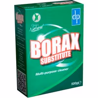 Green box of Dri Pak Borax Substitute, 500g, with red and white text and dp logo on top right corner.