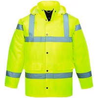 Yellow Portwest hi-vis breathable jacket, 3XL, with reflective silver stripes and hood.