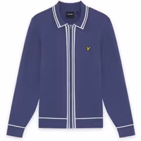 Blue Lyle & Scott jacket with white piping, zip closure, and yellow eagle logo on chest.